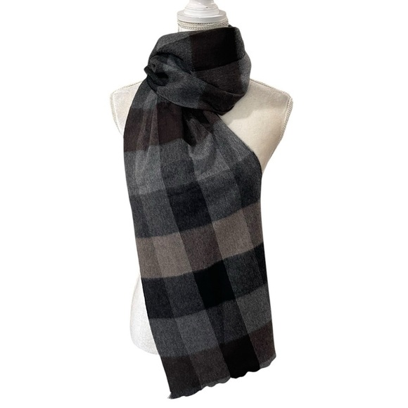 Hickey Freeman Plaid Double-Face 100% Cashmere Scarf Gray/Brown/Black $125 NWT - Picture 1 of 11
